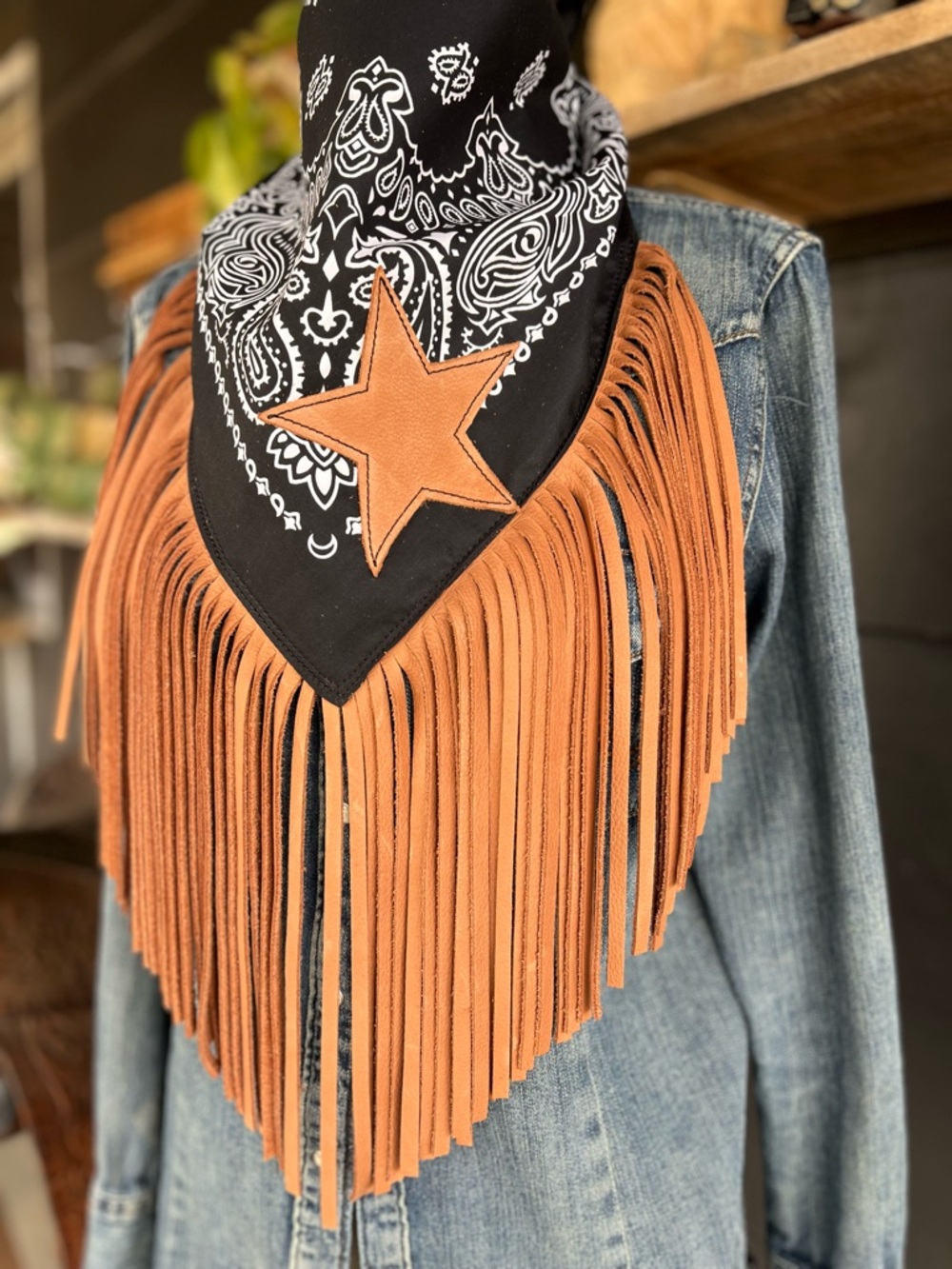 A Star IS Born Desert Dusted Bandana Leather Fringe Collar Dirty Mojave Leather